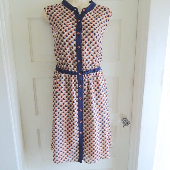 Pink Martini Blue & Orange Geo Print Retro Dress S *Runs L - Picture 1 of 10